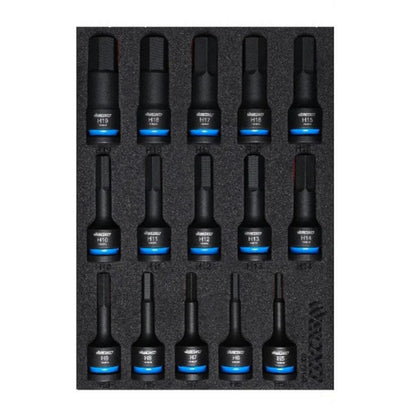 BOXO 15Pc 1/2" Impact Hex Bit Socket Set In EVA Foam
