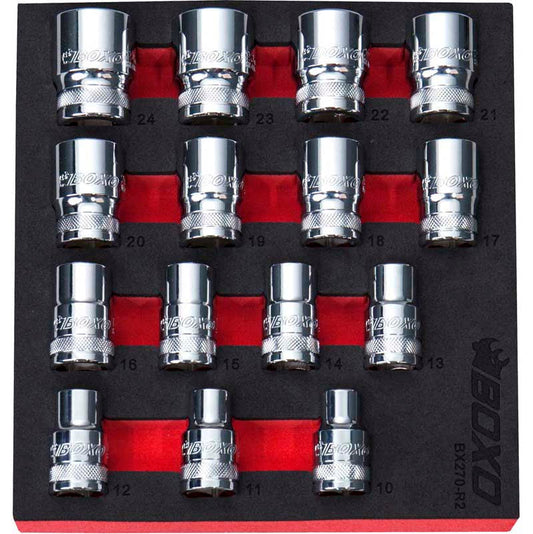 15 Pce 1/2" 12 Point Shallow Socket Set-Boxo-Equipment