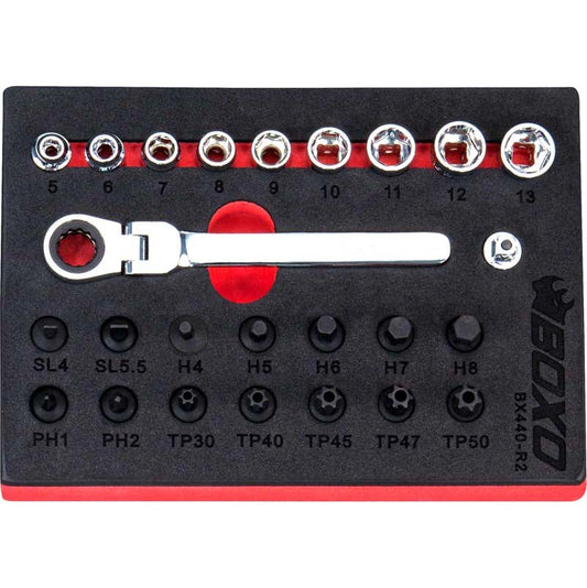 25pcs 1/4" Dr. Low Profile Socket & Stubby Bit Socket Set-Boxo-Equipment