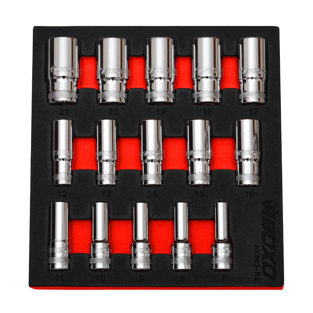 BOXO 15Pc 3/8" 6PT Semi Deep Socket Set (7mm to 21mm)