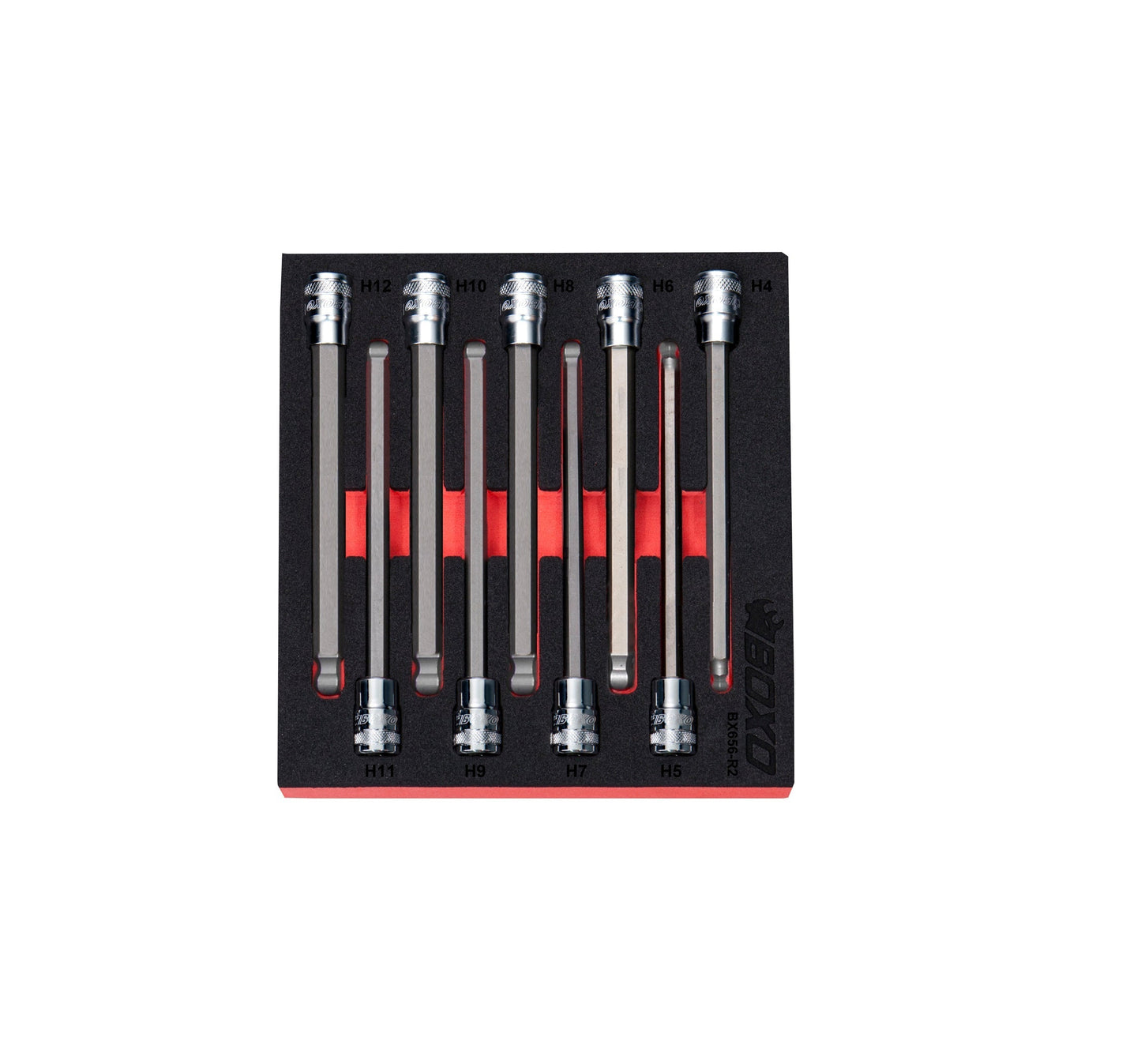 BOXO 9Pc 3/8" Long Ball-Ended Hex Bit Socket Set (H4 to H12)