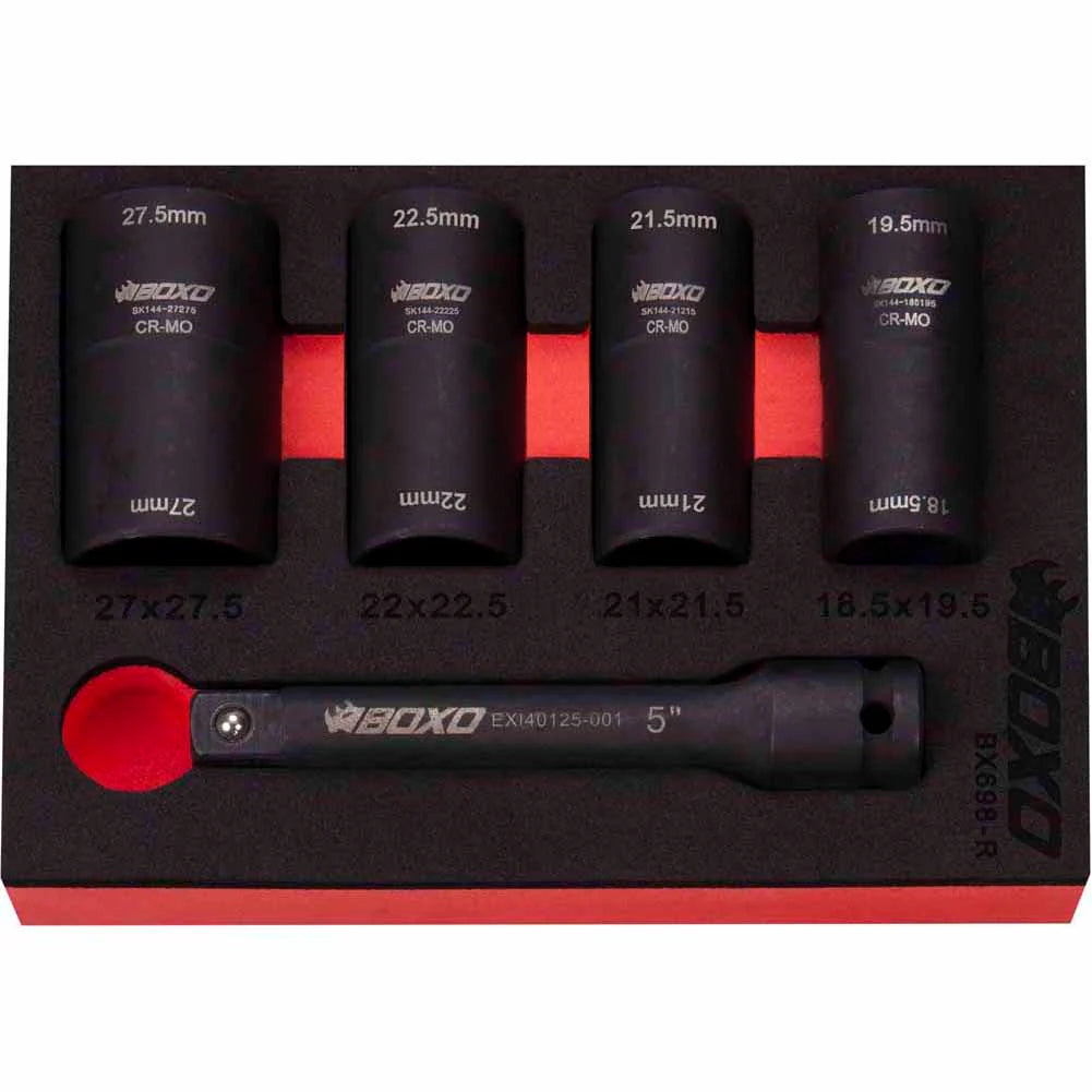 BOXO 5Pc 1/2" 6Pt Oversized Flip Impact Socket Set