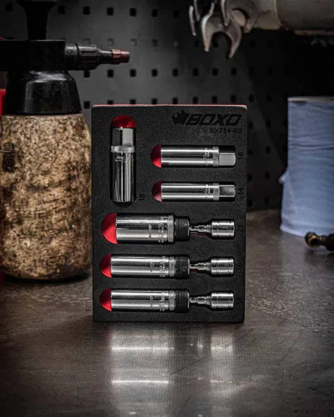 BOXO 6Pc 3/8" 12Pt Thin Wall & Magnetic Swivel Spark Plug Set