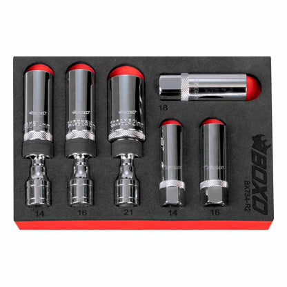 BOXO 6Pc 3/8" Dr 12Pt Thin Wall & Magnetic Swivel Spark Plug Set