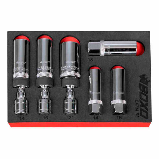 BOXO 6Pc 3/8" Dr 12Pt Thin Wall & Magnetic Swivel Spark Plug Set