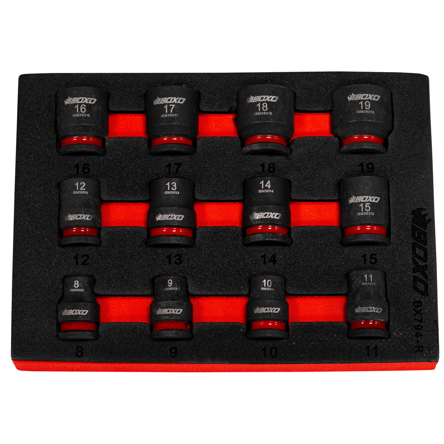BOXO 12Pcs 3/8"Dr. Impact Magnetic Socket Set 8 to 19mm