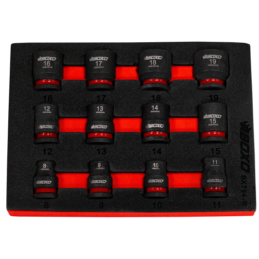 BOXO 12Pcs 3/8"Dr. Impact Magnetic Socket Set 8 to 19mm