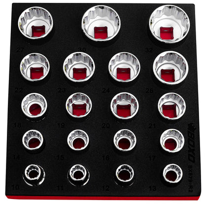 BOXO 19Pc 1/2" 12Pt Shallow Socket Set in EVA Foam (10mm - 32mm)
