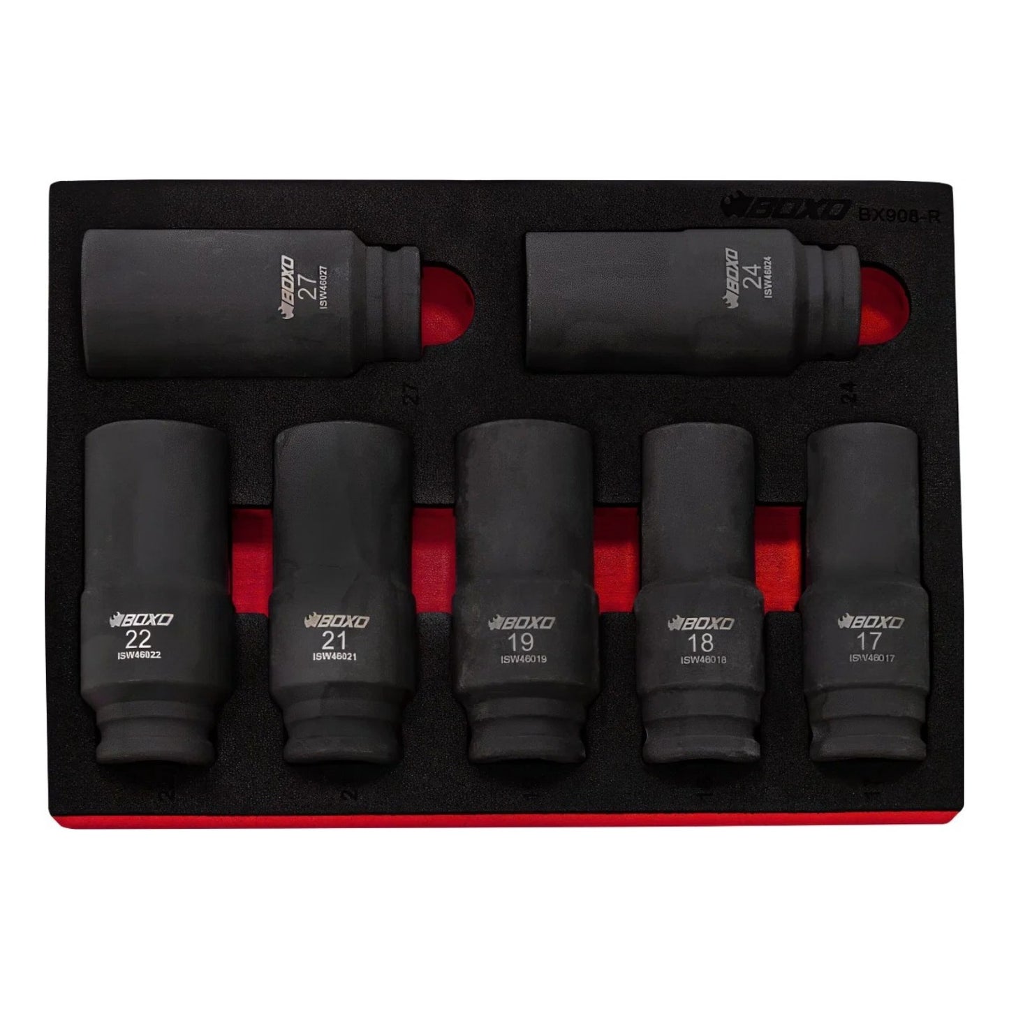BOXO 7Pc 1/2" 6pt Weighted Impact Socket Set