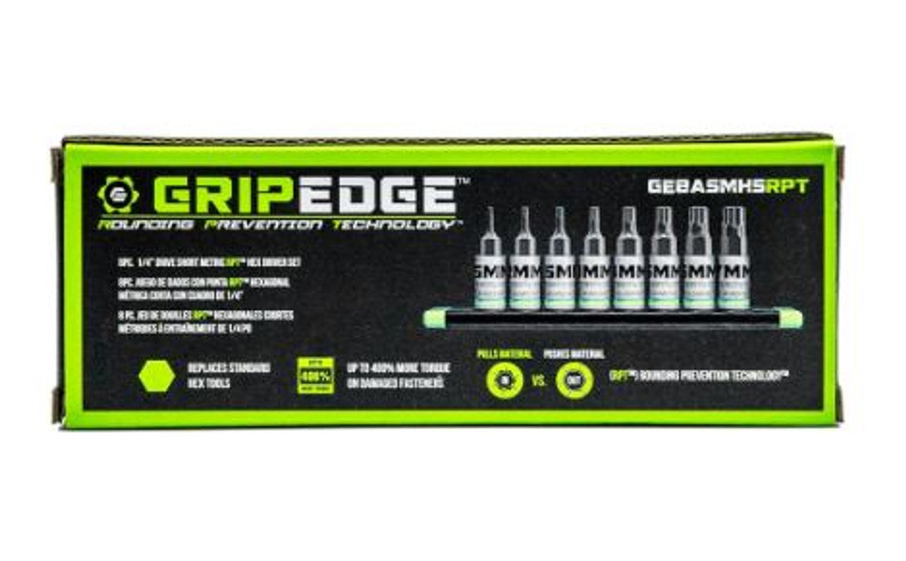 GripEdge 8pc 1/4 Dr Short Metric RPT Hex Driver Set