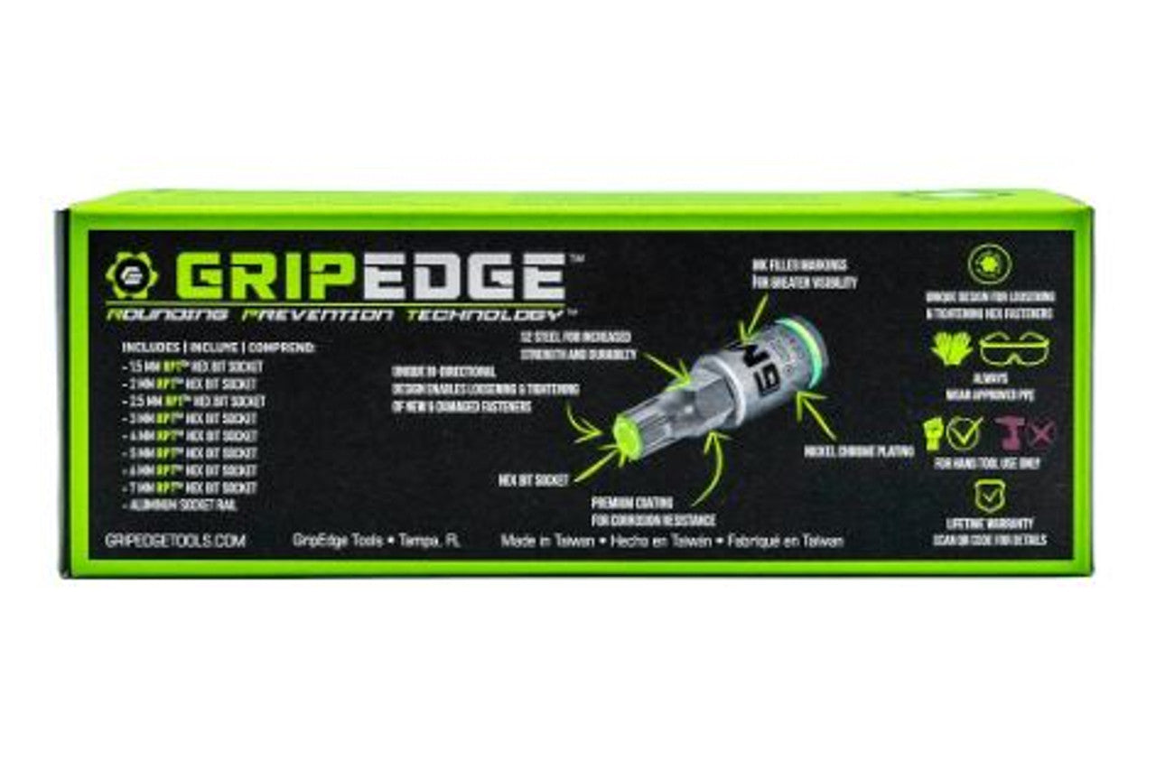 GripEdge 8pc 1/4 Dr Short Metric RPT Hex Driver Set