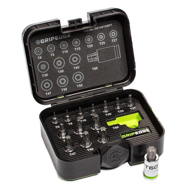 GripEdge 14Pc 1/4'', 3/8'' & 1/2'' RPT Torx/Star Socket Set