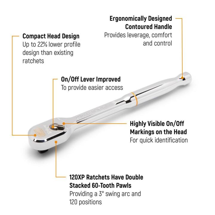 3/8" Drive 120XP™ Full Polish Chrome Extra Long Handle Teardrop Ratchet 18"