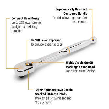 3/8" Drive 120XP™ Full Polish Chrome Extra Long Handle Teardrop Ratchet 18"