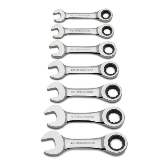 GearWrench 7 Piece 72-Tooth 12 Point Stubby Ratcheting Combination SAE Wrench Set