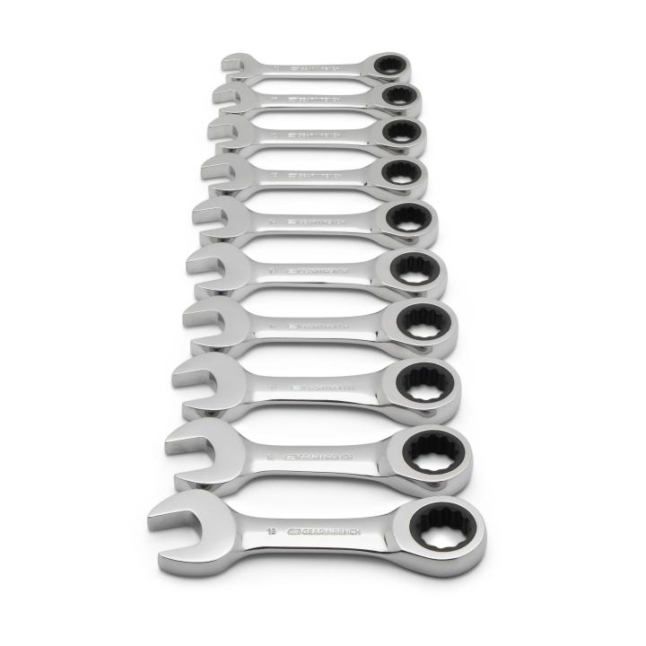 GearWrench 10 Piece 72-Tooth 12 Point Stubby Ratcheting Combination Metric Wrench Set