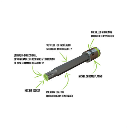 GripEdge 6Pc 3/8" Metric RPT Hex Driver Set 4mm - 10mm