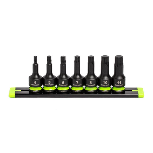 GripEdge 7Pc 3/8’’ RPT Short Metric Impact Hex Driver Set (4mm - 11mm)