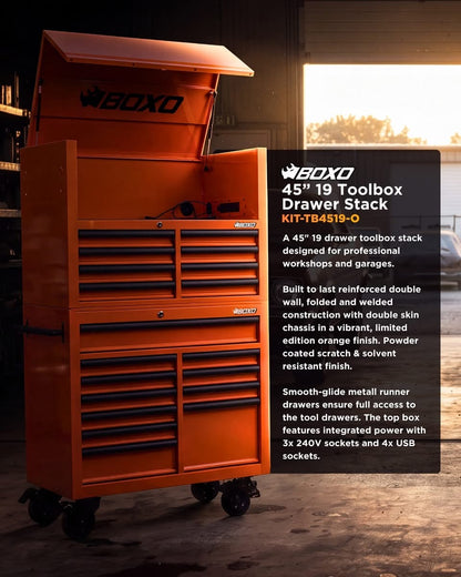 BOXO 45" Papaya Orange 19-Drawer Toolbox Stack (Limited Edition)