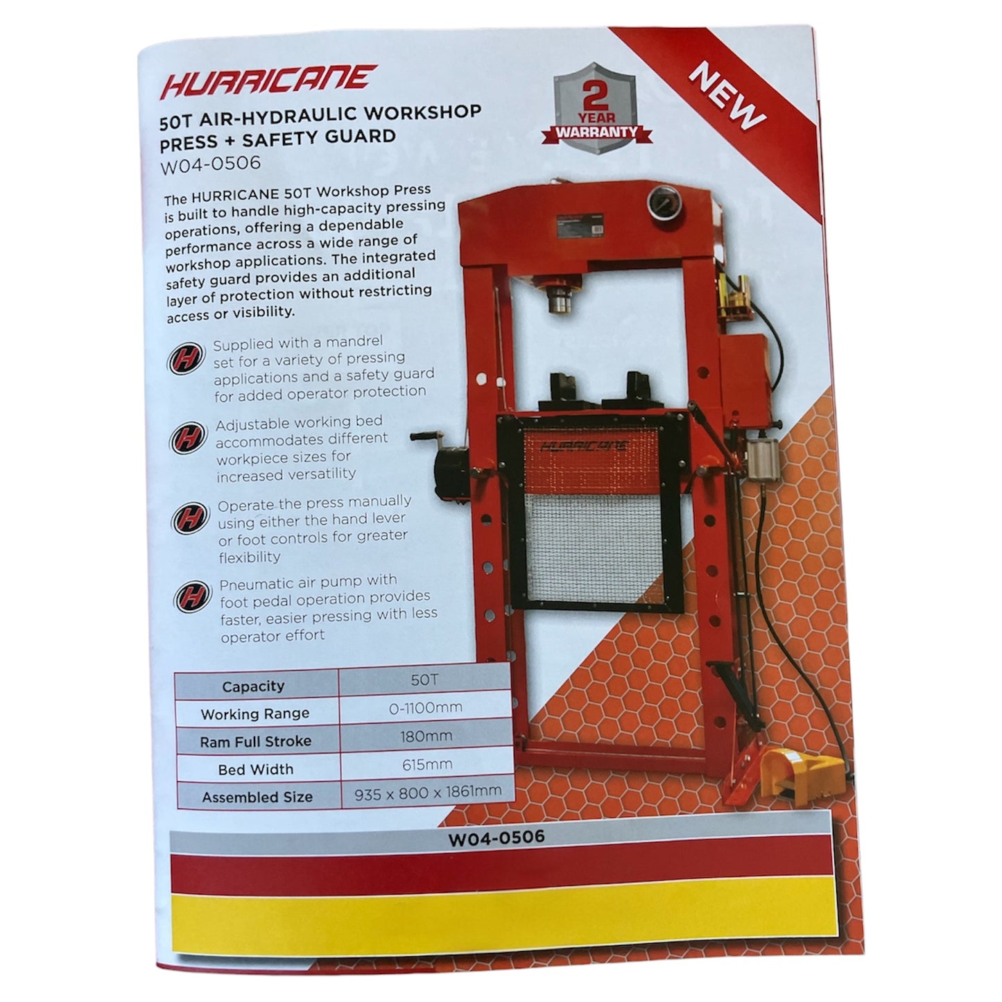 HURRICANE 50T Air-Hydraulic Workshop Press & Safety Guard