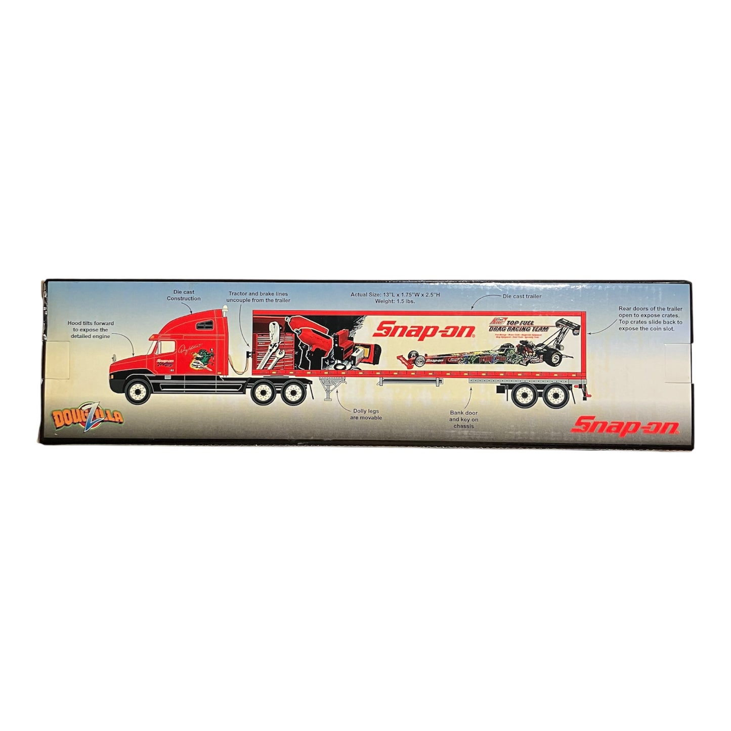 Snap-on 1:64 DOUGZILLA Freightliner Replica Bank / Drop-Bed Racing Trailer