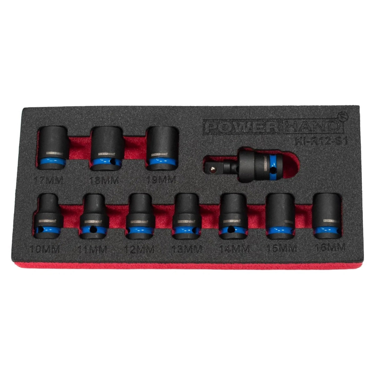 POWERHAND 11Pc 1/2" 6Pt Shallow Impact Socket Set (10mm - 19mm)