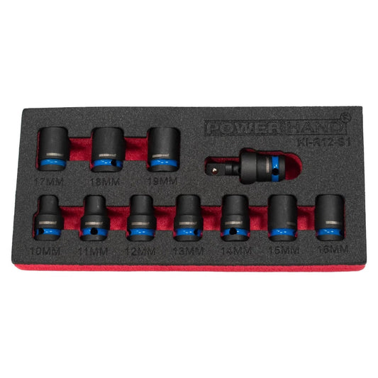 POWERHAND 11Pc 1/2" 6Pt Shallow Impact Socket Set (10mm - 19mm)