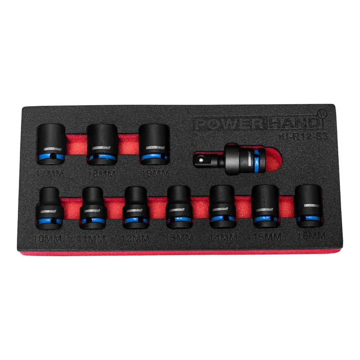 POWERHAND 11Pc 1/2" 12Pt Shallow Impact Socket Set (10mm - 19mm)