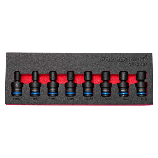 POWERHAND 8Pc 1/2" Shallow Swivel Impact Socket Set (10mm - 17mm)