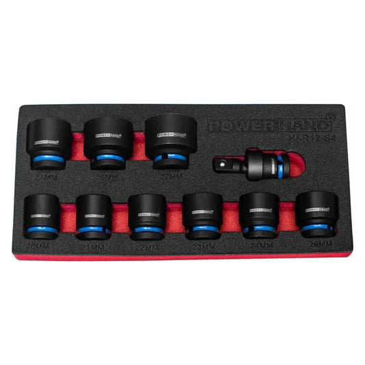 POWERHAND 10Pc 1/2" 12Pt Shallow Impact Socket Set (20mm - 32mm)
