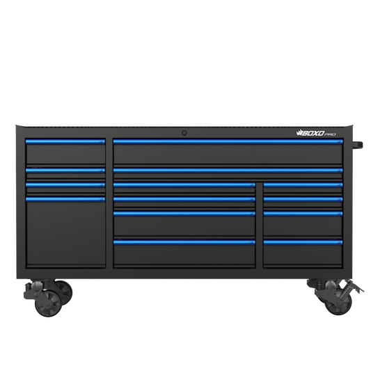 BOXO PRO 72" Gloss Finish 14 Drawer Roll Cabinet - Various Trim Options Available