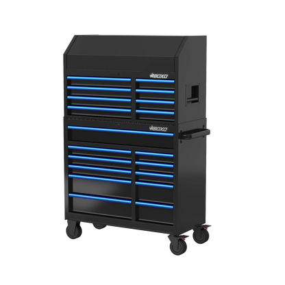 BOXO 41" 19 Drawer Toolbox Stack with Drawer Trim Pack - Black Body with Coloured Trim Pack