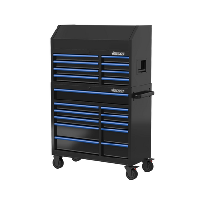 BOXO 41" 19 Drawer Toolbox Stack with Drawer Trim Pack - Black Body with Coloured Trim Pack