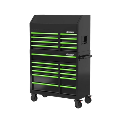 BOXO 41" 19 Drawer Toolbox Stack with Drawer Trim Pack - Black Body with Coloured Trim Pack