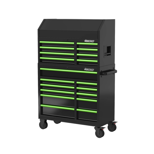 BOXO 41" 19 Drawer Toolbox Stack with Drawer Trim Pack - Black Body with Coloured Trim Pack