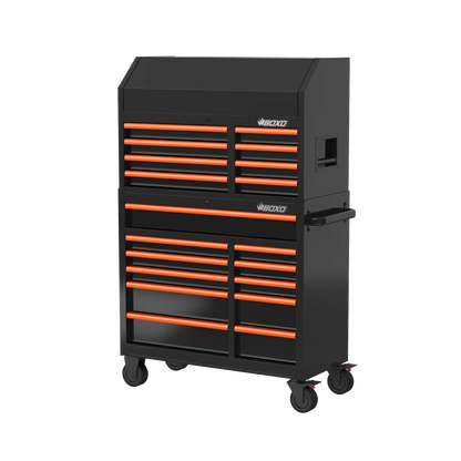 BOXO 41" 19 Drawer Toolbox Stack with Drawer Trim Pack - Black Body with Coloured Trim Pack