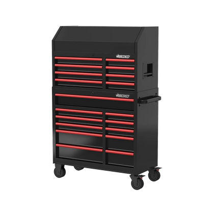 BOXO 41" 19 Drawer Toolbox Stack with Drawer Trim Pack - Black Body with Coloured Trim Pack