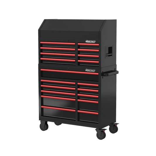 BOXO 41" 19 Drawer Toolbox Stack with Drawer Trim Pack - Black Body with Coloured Trim Pack