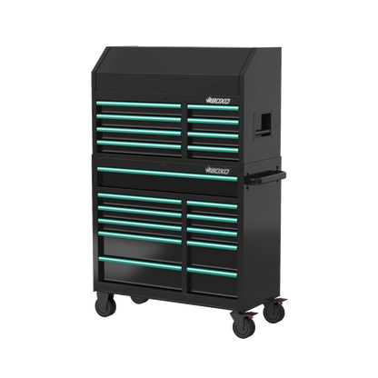 BOXO 41" 19 Drawer Toolbox Stack with Drawer Trim Pack - Black Body with Coloured Trim Pack