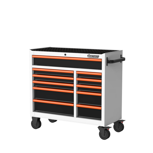 BOXO 41" 11 Drawer Roll Cabinet with Drawer Trim Pack - White Body with Coloured Trim Pack