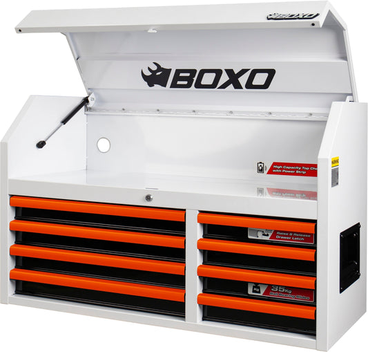 BOXO 41" 8 Drawer Top Box with Drawer Trim Pack - White Body with Coloured Trim Pack