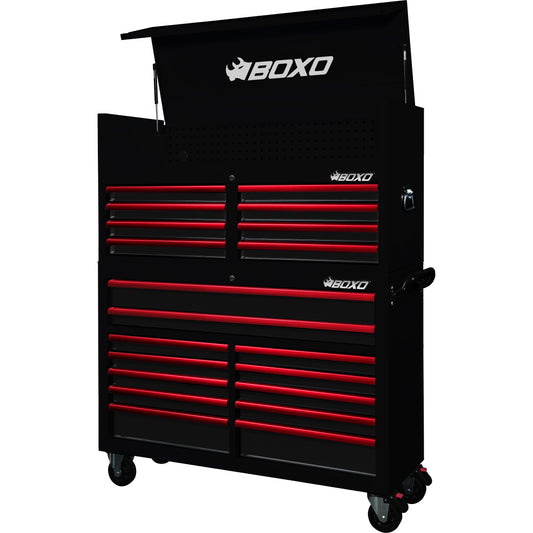 BOXO 53" Black 20 Drawer Toolbox Stack with Drawer Trim Pack (Trim colour options)