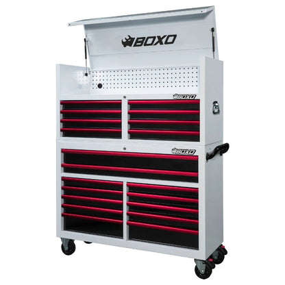 BOXO 53" White 20 Drawer Toolbox Stack with Drawer Trim Pack (Trim colour options)