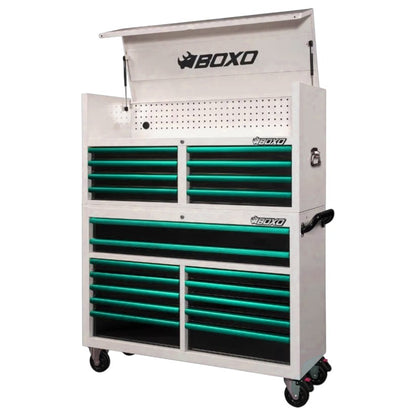 BOXO 53" White 20-Drawer Toolbox Stack (Trim colour options)