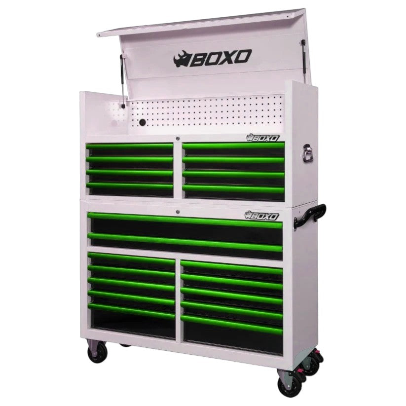 BOXO 53" White 20-Drawer Toolbox Stack (Trim colour options)