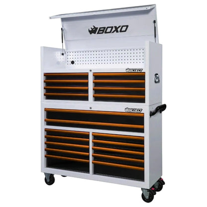 BOXO 53" White 20-Drawer Toolbox Stack (Trim colour options)