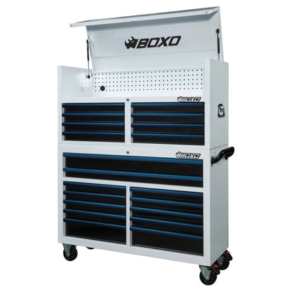 BOXO 53" White 20-Drawer Toolbox Stack (Trim colour options)