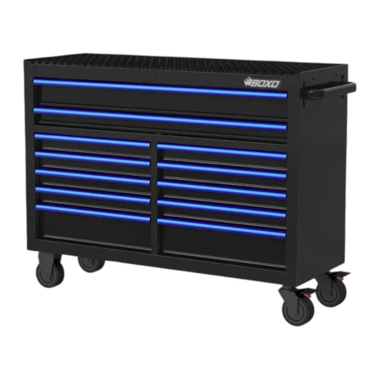 BOXO 53" Black 12 Drawer Roll Cabinet with Drawer Trim Pack (Trim colour options)