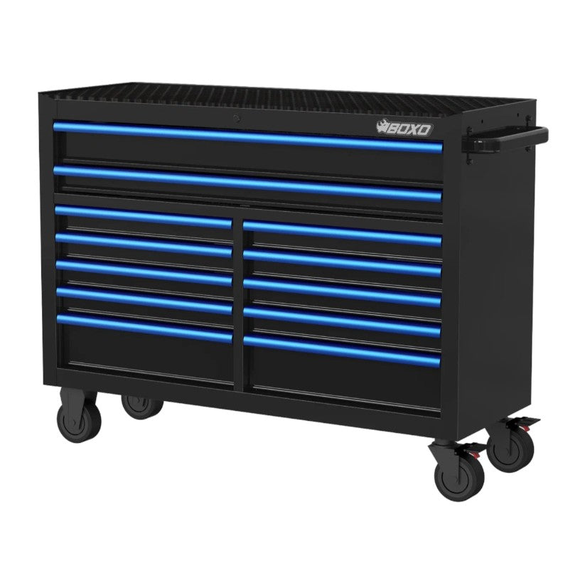 BOXO 53" Black 12-Drawer Roll Cabinet (Trim colour options)