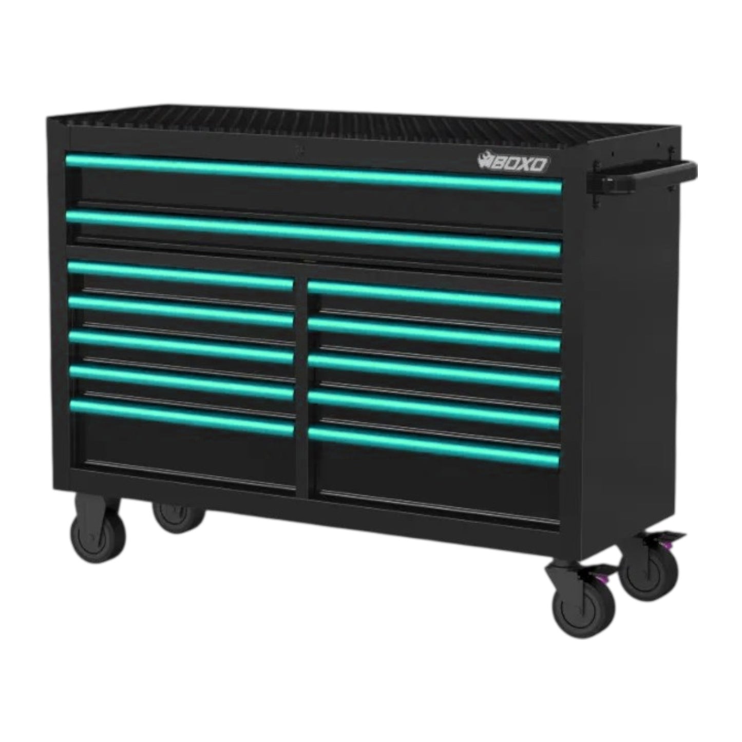 BOXO 53" Black 12 Drawer Roll Cabinet with Drawer Trim Pack (Trim colour options)